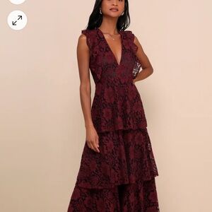 COPY - Lulus-Molinetto Burgundy Lace Ruffled Tiered Sleeveless Maxi Dress
